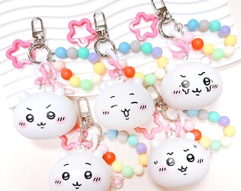 Chiikawa Face Squishy Keychain | Kawaii Handmade Beaded Bag Charm | Japanese Gacha Toy | Cute Expressions Figure Accessory