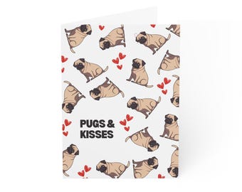 Pug Valentines Day Card - Cute & Funny Pugs and Kisses Dog Card for Dog Lovers - Dog Greeting Card - Dog Valentine Card - Funny Valentine