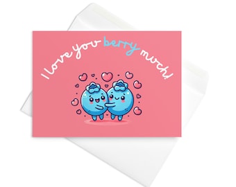 Adorable Hugging Blueberries Valentine's Day Card – 'I Love You Berry Much' – Cute & Whimsical 5x7 Greeting for Loved Ones (Order by 2/10)