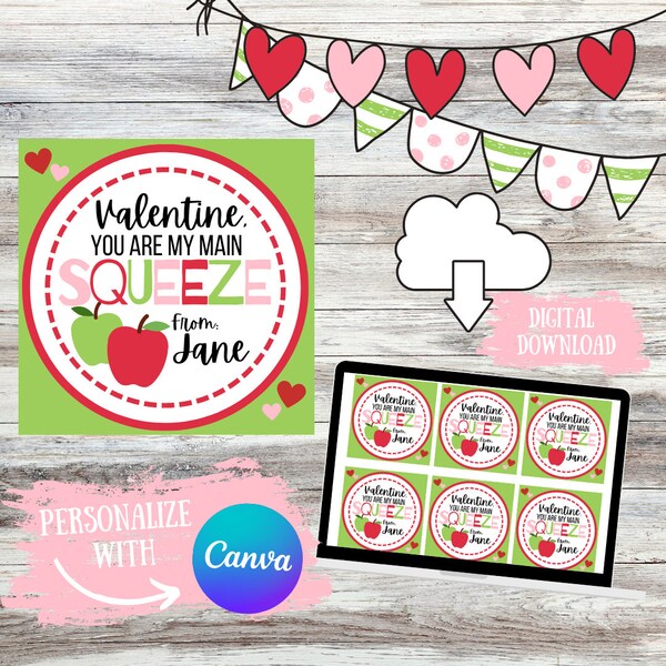 Apple Valentine Gift Tag | Apple Sauce Gift Tag | Editable Valentine's Gift Tag | Printable Valentine's Day Gift Tag | Classroom Valentine