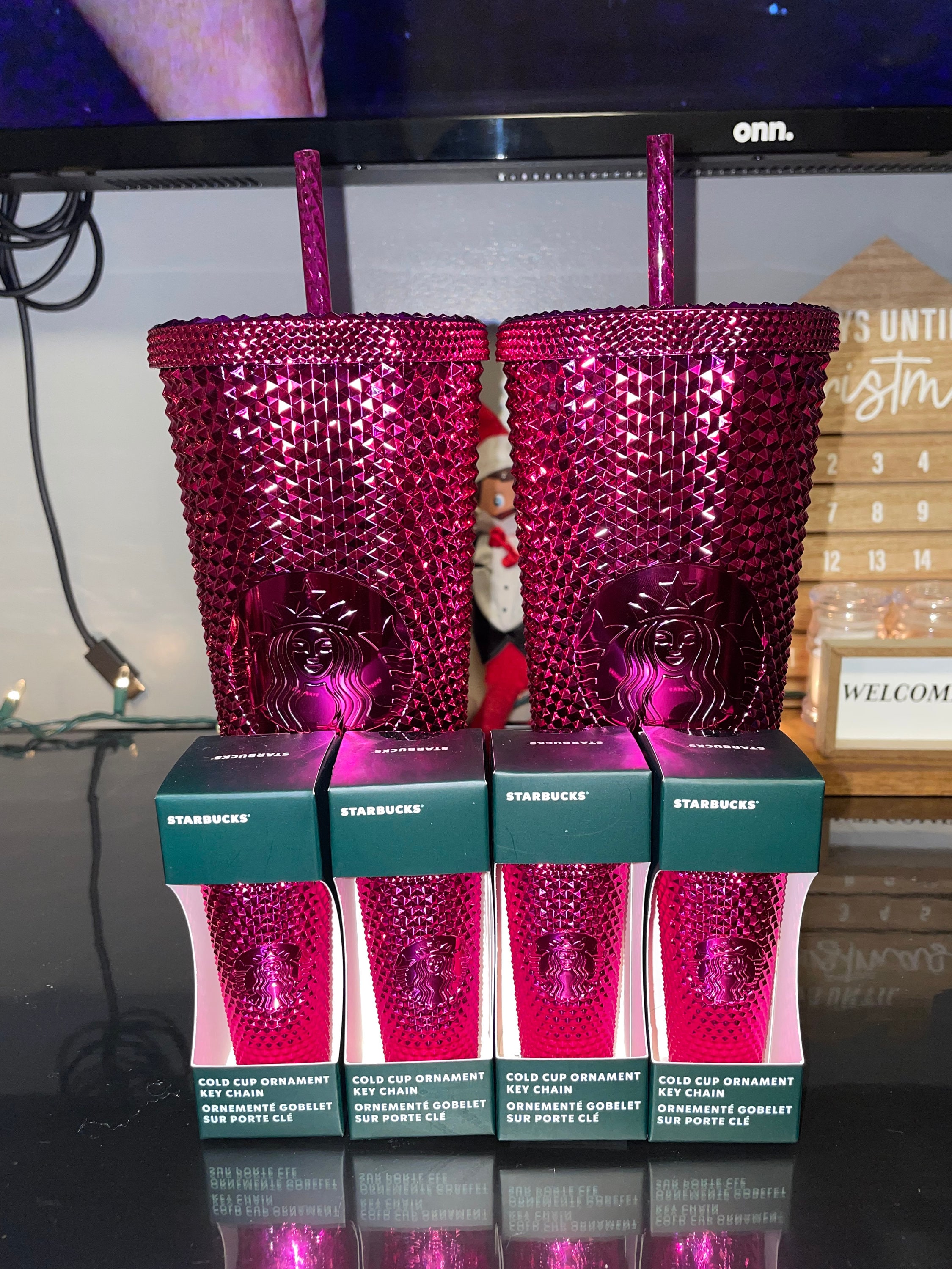 Starbucks Venti Pink Studded Tumbler & Pink Ornament Set - Etsy