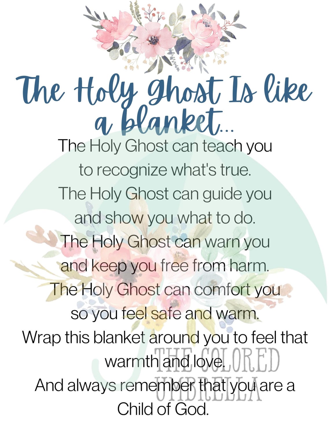 The Holy Ghost is Like a Blanket Poem Card Digital Download LDS Baptism Gift Primary Printable