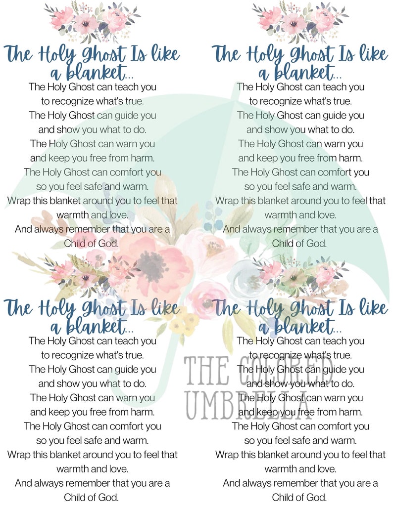 The Holy Ghost is Like a Blanket Poem Card Digital Download LDS Baptism