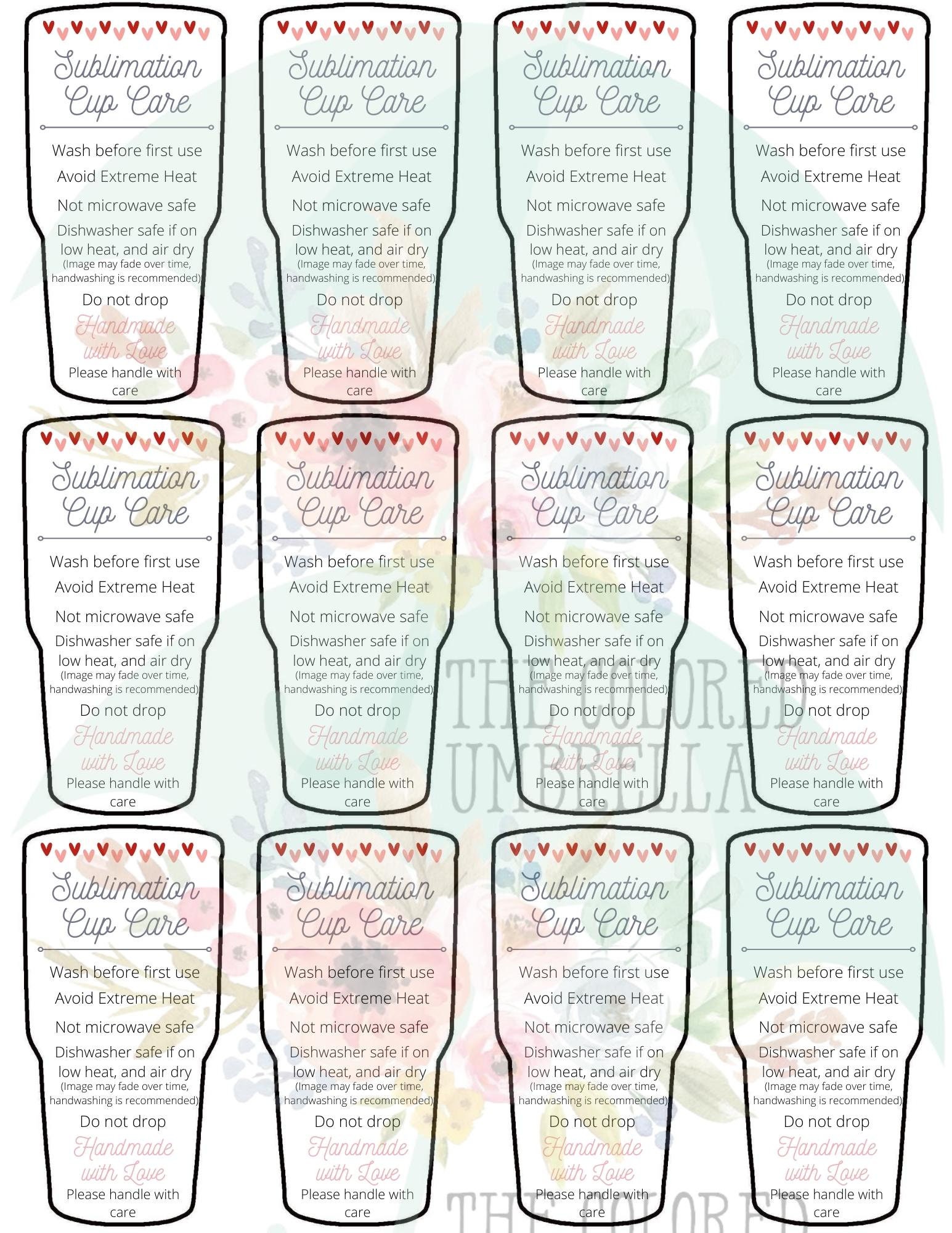 Sublimation Tumbler Care Card Digital Download Ready to Print, Cute