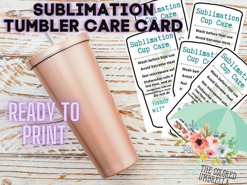 Sublimation Tumbler Care Card Digital Download Ready to Print, Simple