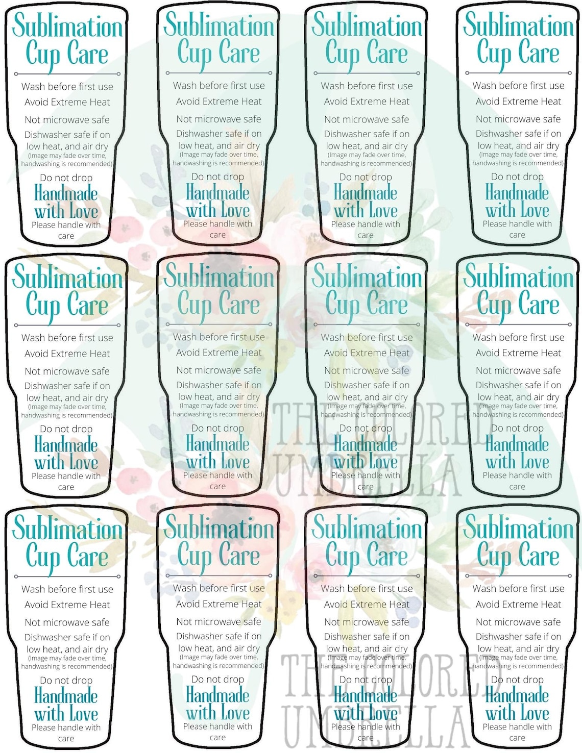 Sublimation Tumbler Care Card Digital Download Ready to Print Etsy UK