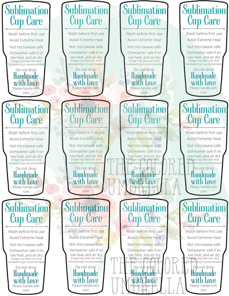 Sublimation Tumbler Care Card Digital Download Ready to Print, Simple