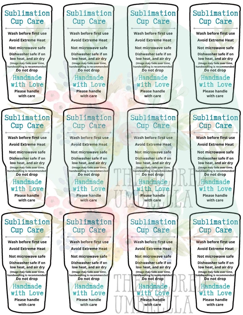 Sublimation Tumbler Care Card Digital Download Ready to Print, Simple