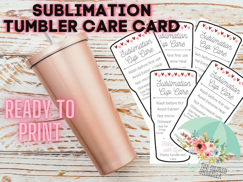 Sublimation Tumbler Care Card Digital Download Ready to Print, Cute