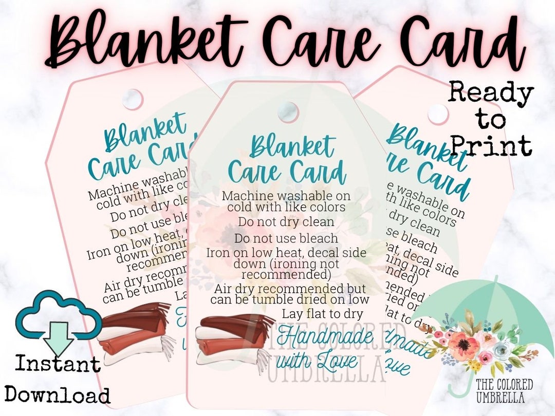 Blanket Care Card Digital Download Ready to Print, Cute, Sublimation Instructions, Shipping