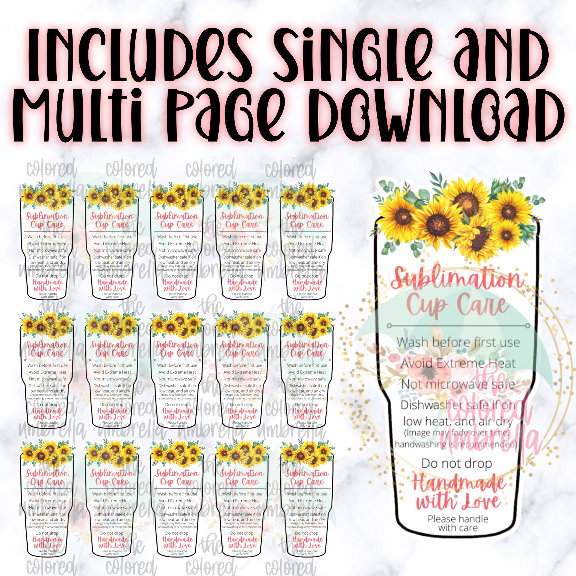 Sublimation Tumbler Care Card Digital Download Ready to Print
