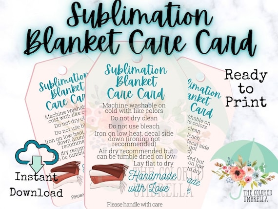 Sublimation Blanket Care Card Digital Download ready to print, Cute,  Sublimation instructions, shipping, blanket, sublimation card