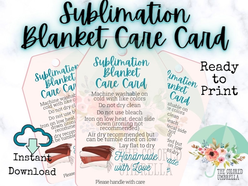Sublimation Blanket Care Card Digital Download Ready to Print, Cute