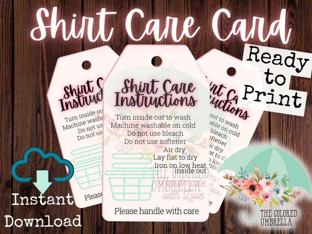 Shirt Care Card Digital Download Ready to Print, Cute, Sublimation ...