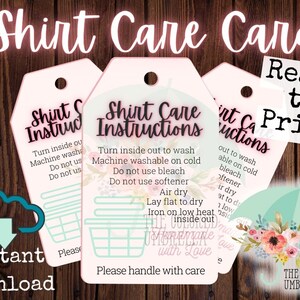 Shirt Care Card Digital Download ready to print, Cute, Sublimation instructions, shipping, Shirt, sublimation card, HTV Blanket