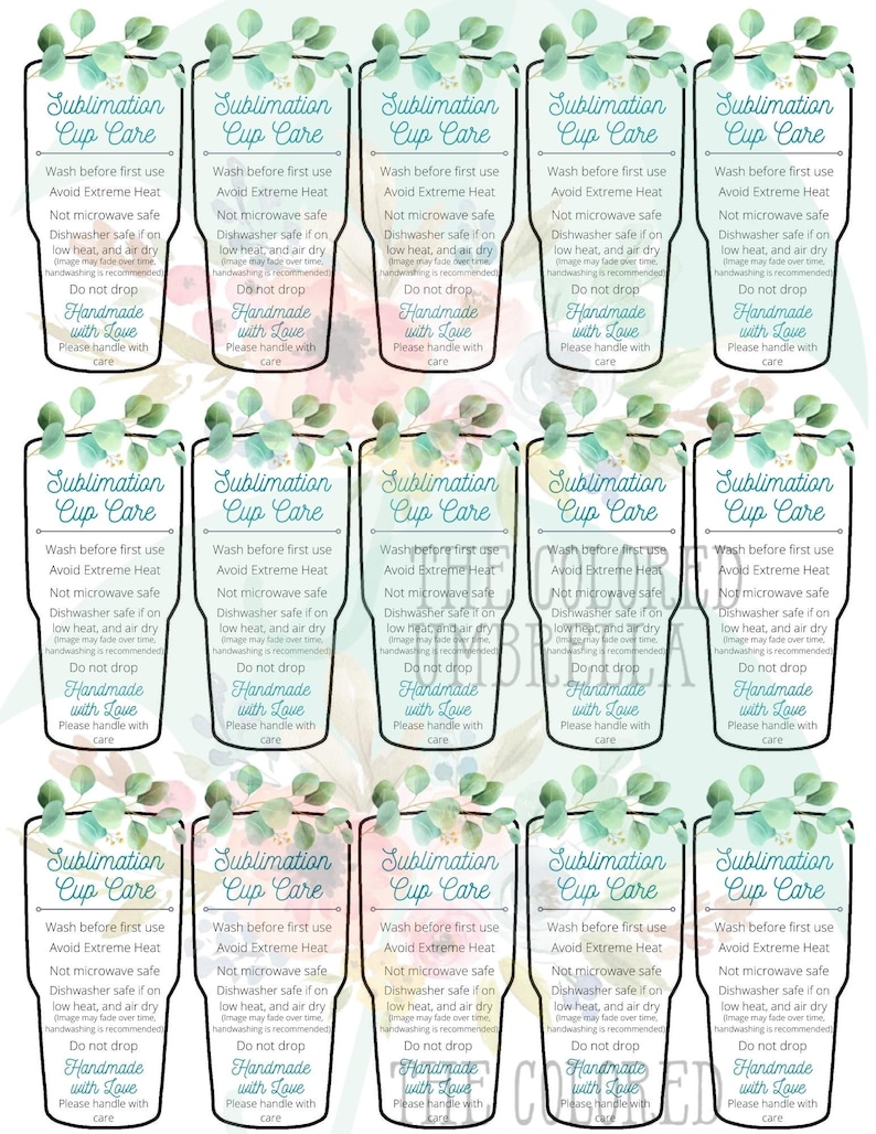 Sublimation Tumbler Care Card Digital Download Ready to Print Etsy