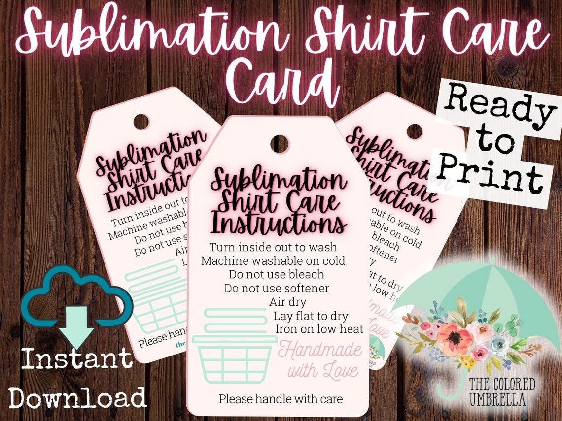 Sublimation Shirt Care Card Digital Download Ready to Print, Cute
