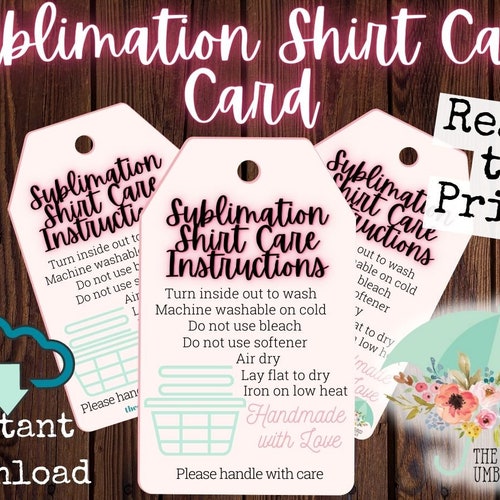 Sublimation Shirt Care Card Digital Download Ready to Print Etsy