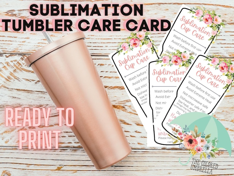 Sublimation Tumbler Care Card Digital Download Ready to Print, Bright