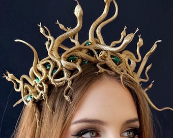 Medusa Snake Crown for Halloween — Handmade Gorgon Headpiece, Custom Color