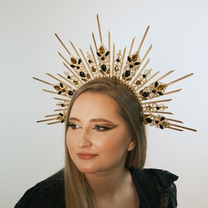 Goddess crown, celestial crown, sun halo crown headpiece, gold halo crown, sun headband