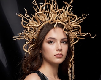 Medusa Gorgon Snake Crown Headpiece, Gold Halloween Cosplay Tiara