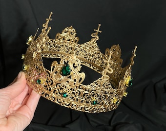 Spikes gothic crown, king crown for men, green crown, medieval crown, male crown, prom crown, baroque crown, renaissance coronation crown