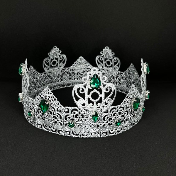 King crown for men, emerald green crown, medieval crown, coronation crown, male crown, prom crown, baroque crown, renaissance crown
