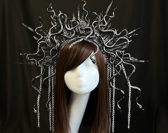 Medusa headpiece black silver Gothic snake halo crown Serpent headpiece Medusa crown Gorgon halo crown Godess halo crown headpiece