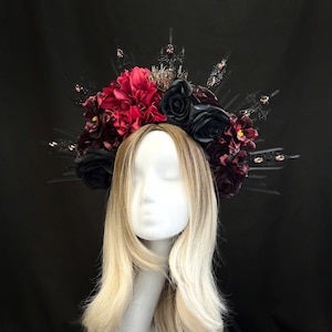 Corona del Día de Los Muertos, halo de corona de Santa muerte, tocado del Día de Muertos, diadema de Frida khalo, tocado del Festival