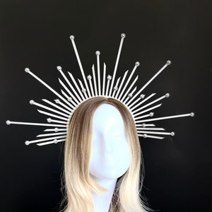 Silver sun crown, goddess crown, sun halo crown, gold halo crown, celestial crown, gold sun crown headpiece, sun goddess headpiece