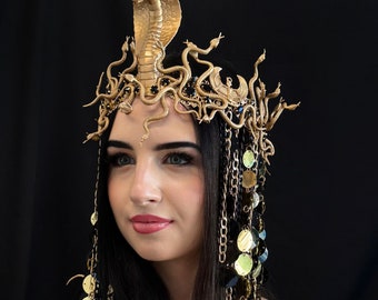 Cleopatra Headpiece, Medusa Snake Crown, Handmade Gorgon Headpiece for Halloween