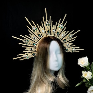 Goddess crown, halo crown, sun headband, sun crown, celestial crown, gold halo crown, sun goddess headpiece, sun halo crown headpiece