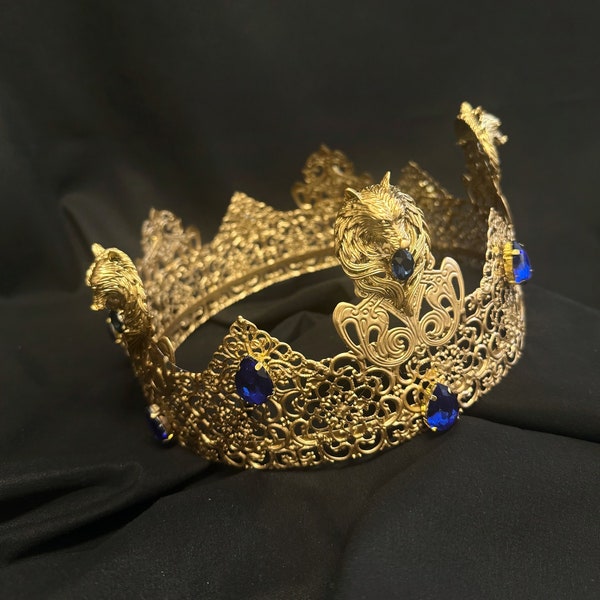 Wolf crown for men, metal king crown, medieval crown, dark gothic crown, prom crown, baroque crown, festival crown male
