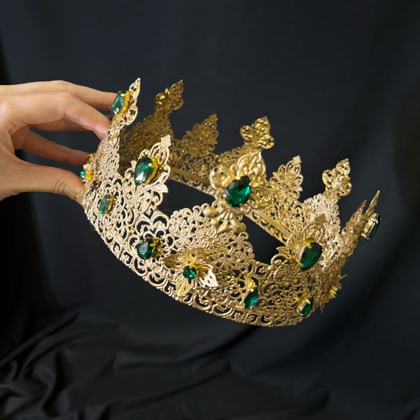 King crown for men, emerald green crown, men's crown, festival crown, male crown, prom crown, baroque crown, metal king crown