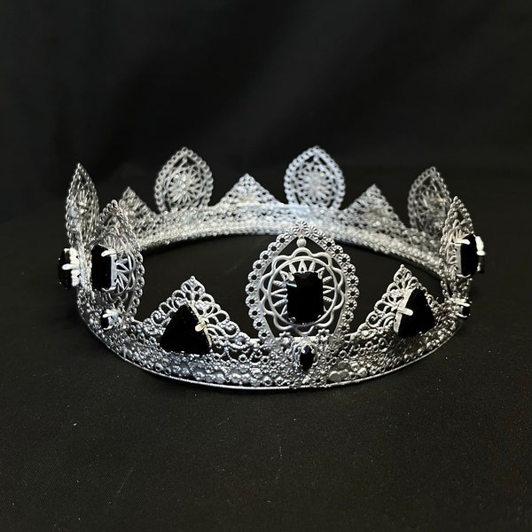 King crown for men, black silver crown, gothic wedding crown, medieval crown, coronation crown, male crown, prom crown, baroque crown