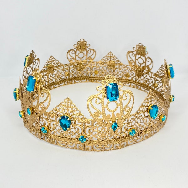 King crown for men, turquoise crown, medieval crown, coronation crown, male crown, prom crown, baroque crown, renaissance crown