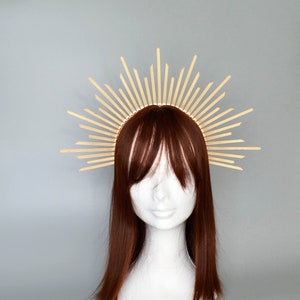 Gold halo crown, sun goddess crown halo, sun crown headpiece, angel halo headpiece, sun headband, goddess headpiece, gold halo headband