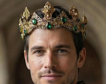 King Crown Lion, Gold Metal Filigree, Male Headpiece