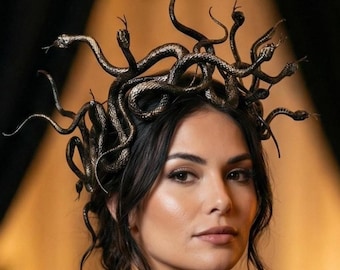 Medusa Snakes Crown Black and Gold Headpiece, Realistic Rubber Serpents, Gorgon Cosplay