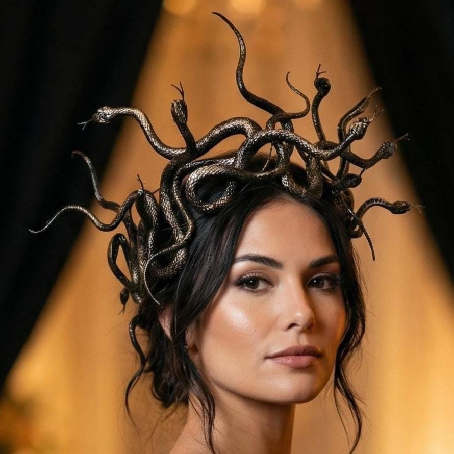 Medusa Snakes Crown Black and Gold Headpiece, Realistic Rubber Serpents, Gorgon Cosplay