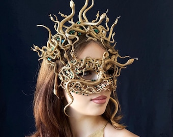 Medusa Snake Headpiece and Mask — Halloween Medusa Gorgon Crown Handmade