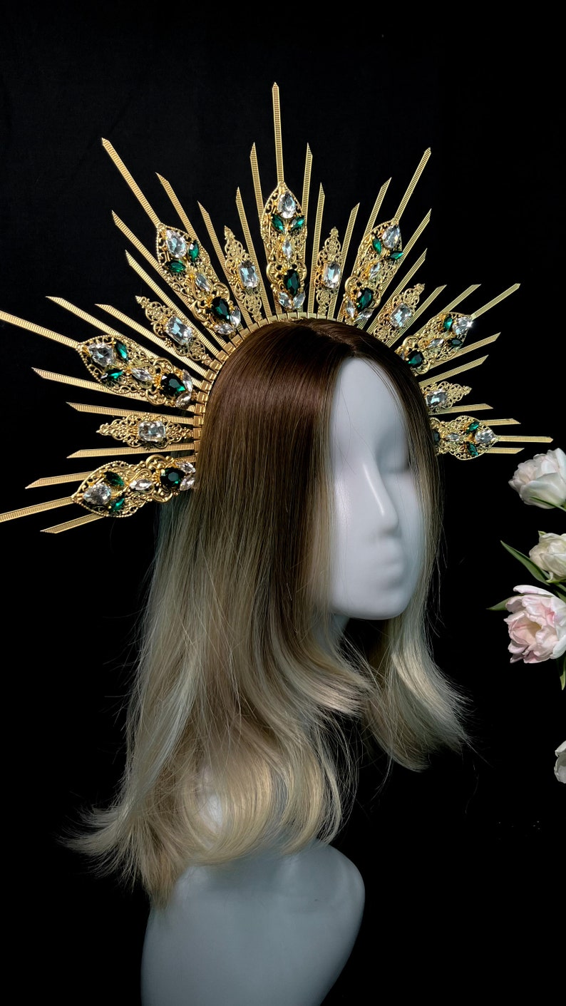 Goddess crown, halo crown, sun headband, sun crown, celestial crown, gold halo crown, sun goddess headpiece, sun halo crown headpiece image 2