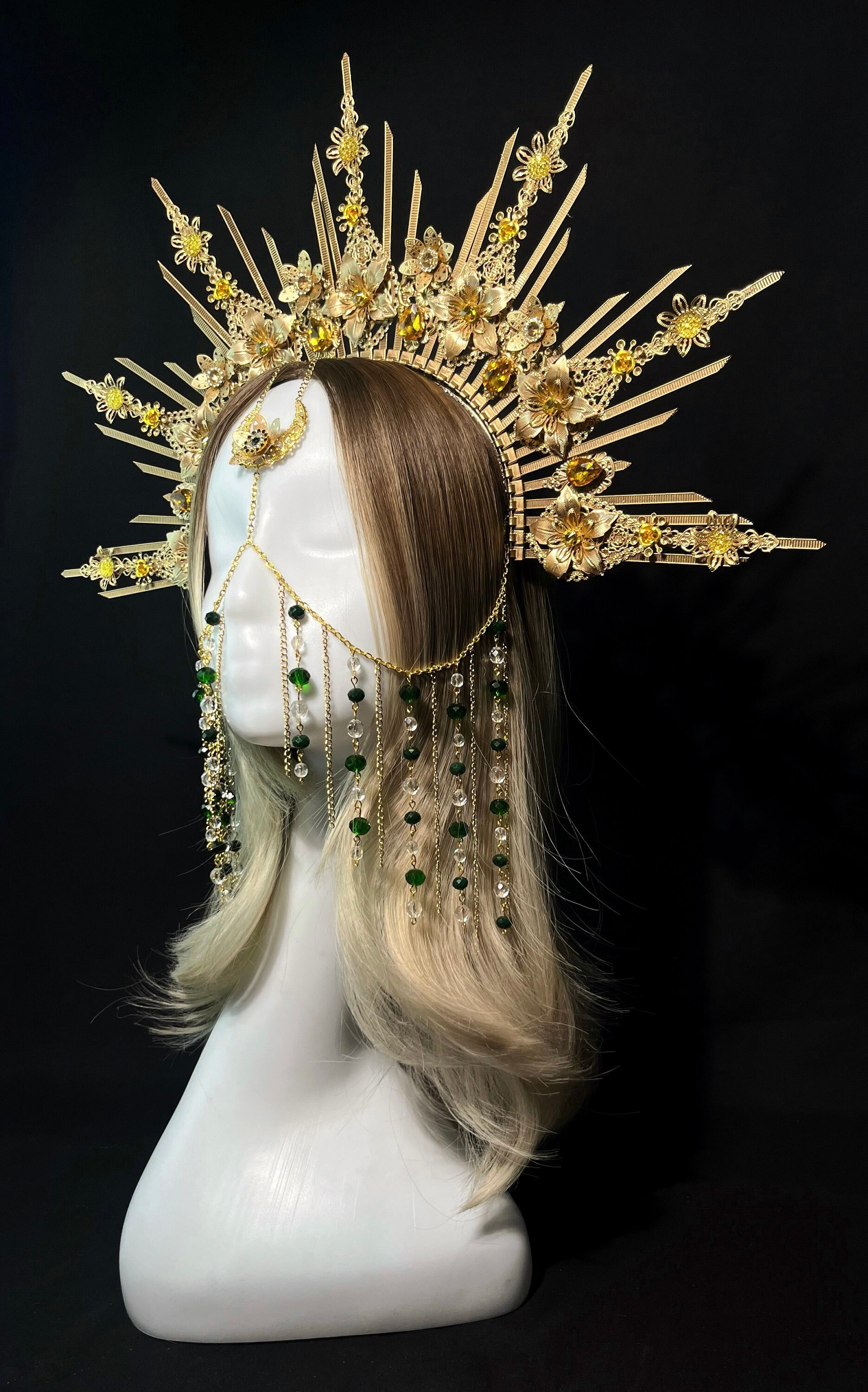 Sun Goddess Crown With Face Chain Jewelry Celestial Crown Sun Halo Headpiece Gold Halo Headpiece Goddess Headpiece Etsy Canada