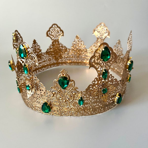 King crown for men, emerald green crown, queen medieval crown, coronation crown, male crown, prom crown, baroque crown, renaissance crown