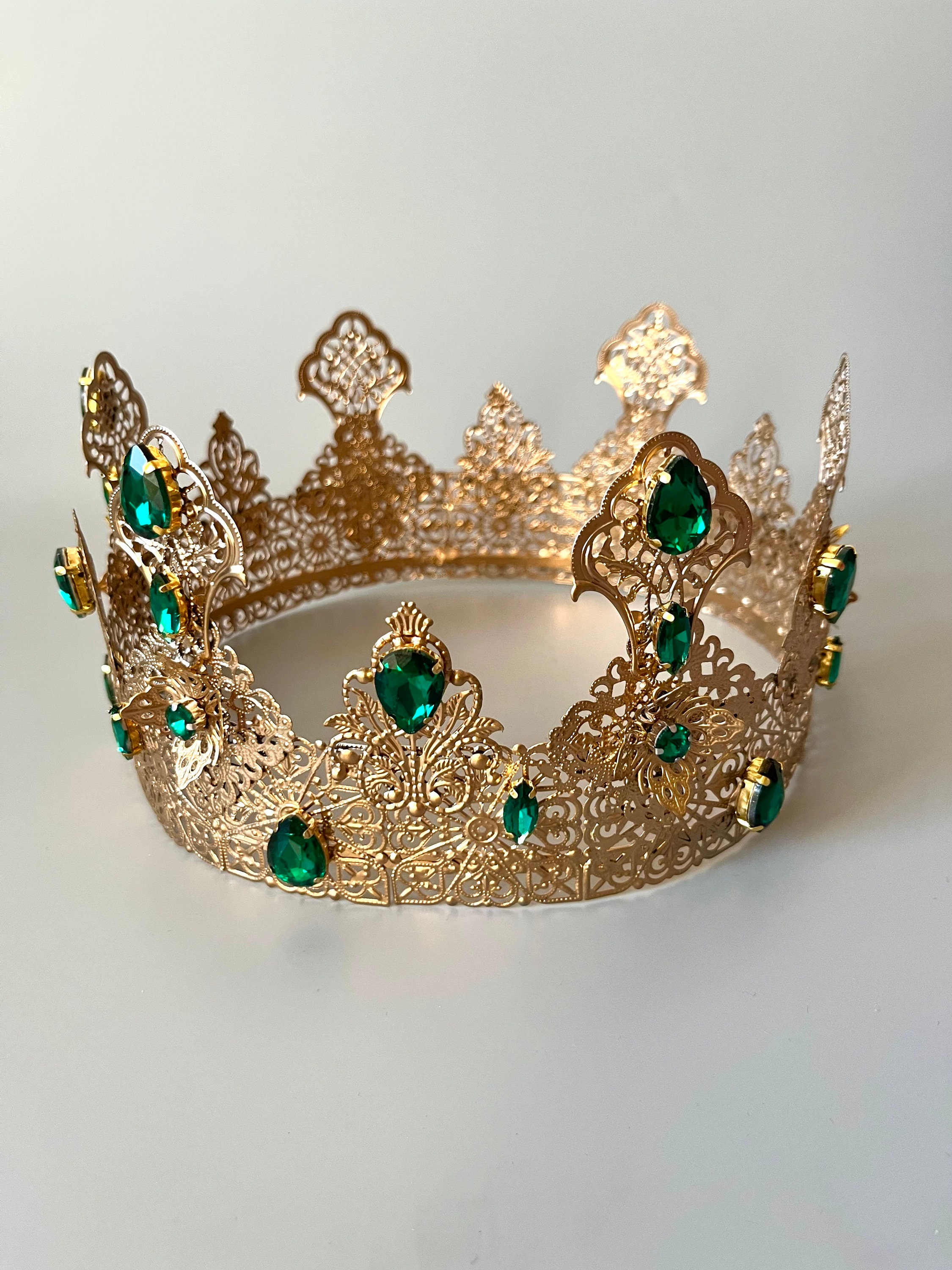 King Crown for Men Emerald Green Crown Queen Medieval Crown - Etsy