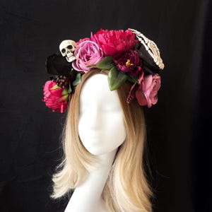Sugar Skull Headpiece, Day of the dead headband, Mexican flower crown, Dia de los Muertos flower headband, La Catrina crown