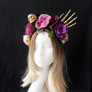 Day of the dead flower crown, Sugar skull headpiece, Día de los Muertos crown, Skeleton headband, Mexican halloween crown