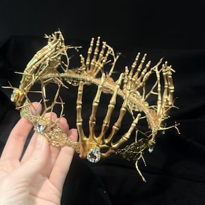 Skeleton king crown gold, gothic crown man, sugar skull crown woman, death skull crown, evil crown, dark crown, skull headpiece