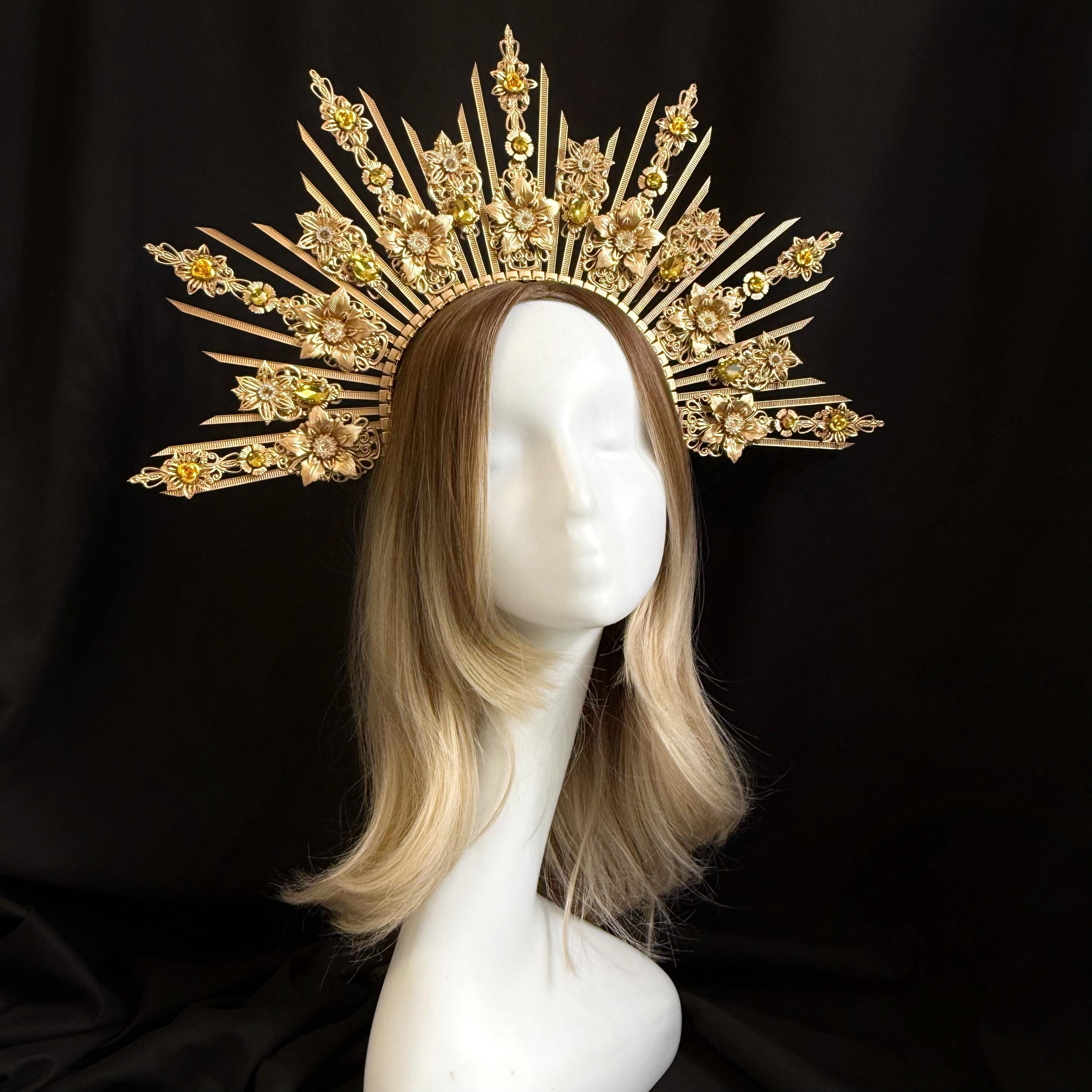Sun Halo Crown, Gold Sun Headpiece, Prom Crown, Sunburst  display picture 2